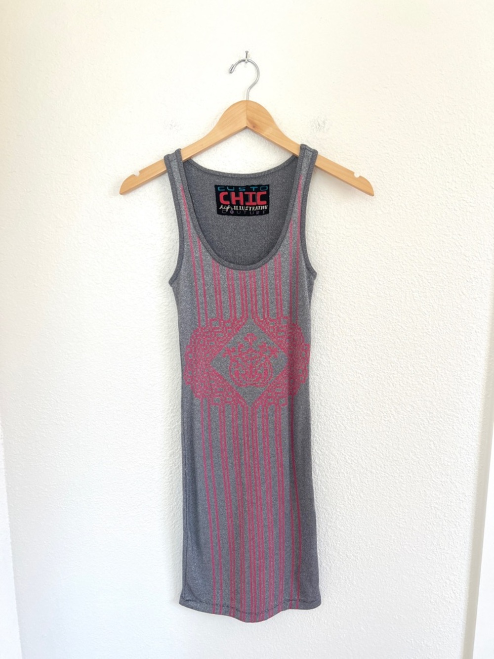 CUSTO BARCELONA graphic print bodycon summer dress festival Y2K / size XS